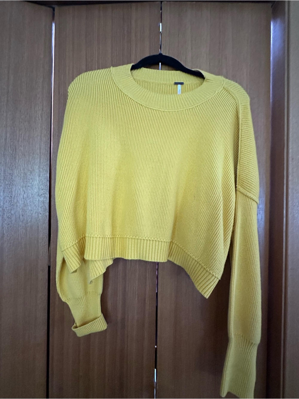 Free People Mustard Yellow Cropped Crewneck Sweater